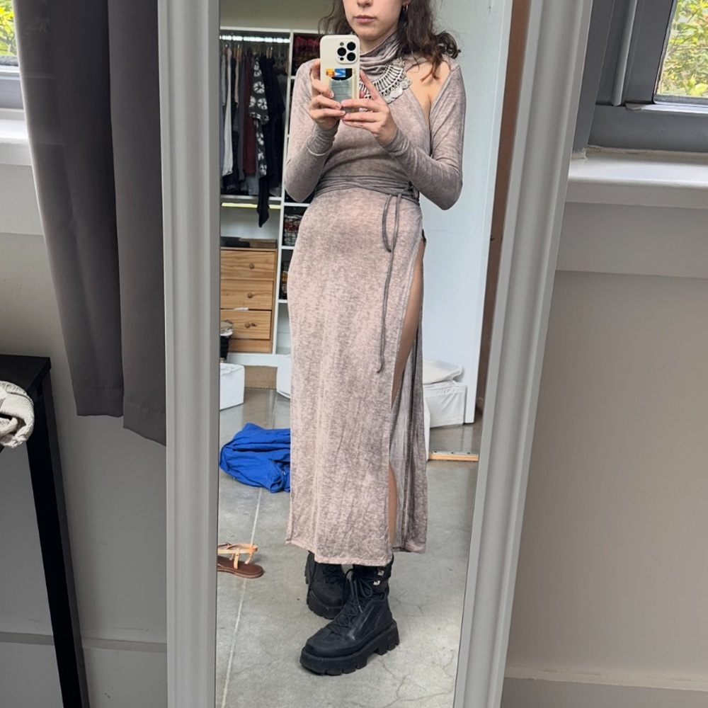 Sheer Brown Long Sleeve Dress